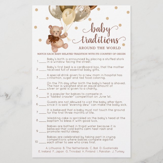 Papier Traditions Bébé dans le monde Jeu Teddy Ours (Devant)