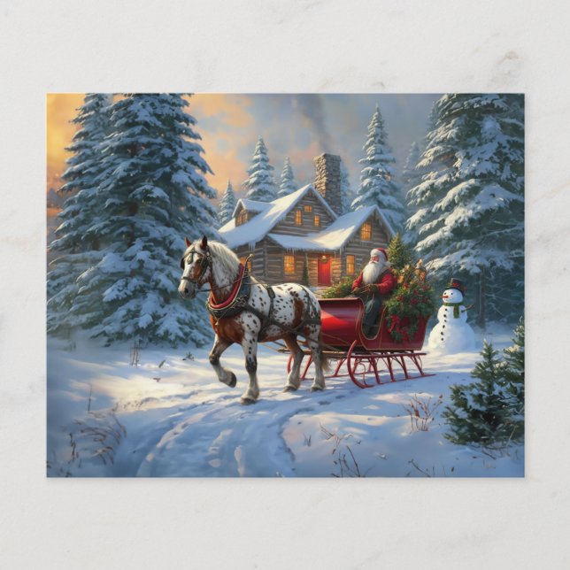Papier Traîneau à un cheval de Noël Père Noël (Devant)