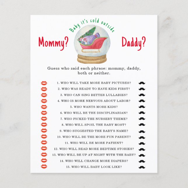 Papier Traîneau du Père Noël - jeu de baby shower pour ma (Devant)