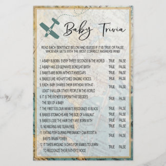 Papier Travel Baby Trivia Baby shower Jeu