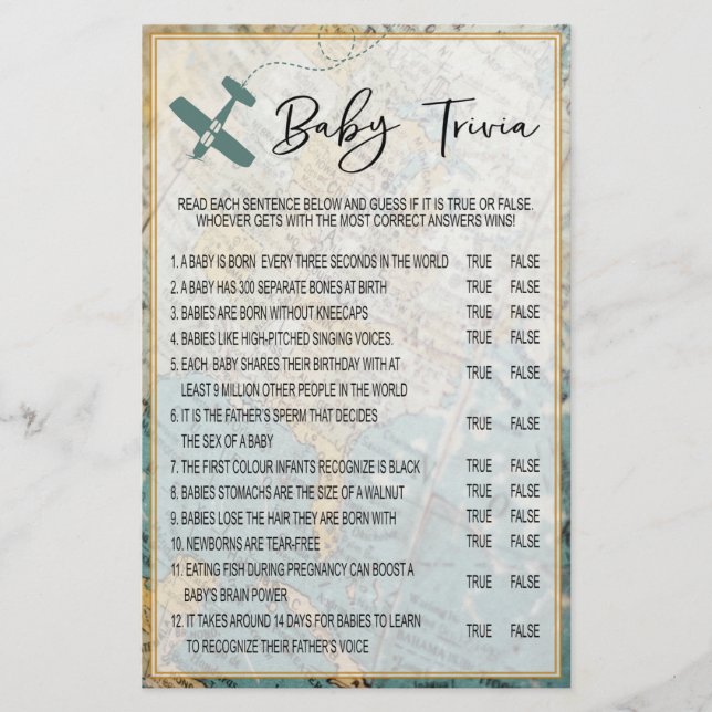 Papier Travel Baby Trivia Baby shower Jeu (Devant)