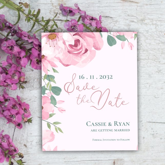 Papier Trendy Pretty Rose Floral Wedding Enregistrer la d (Trendy Pretty Pink Floral Wedding Save the Date)