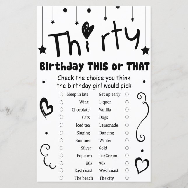 Papier Trente Anniversaire ce ou ce jeu (Devant)
