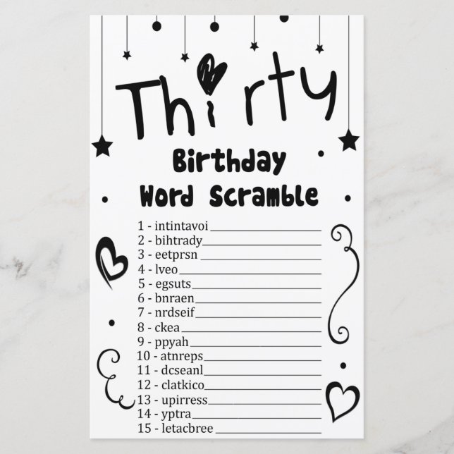 Papier Trente Anniversaire Mot Jeu (Devant)