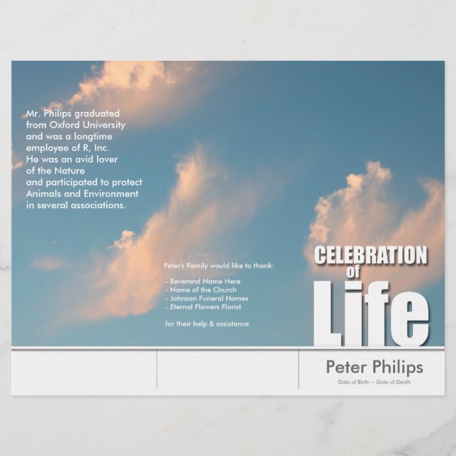 Papier Tri-Fold Face Cloud Memorial Service Program Circu (Devant)