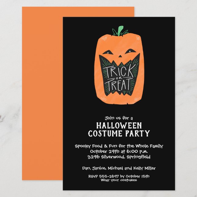 Papier Trick or Treat Citrouille Halloween Budget Invitat (Devant / Derrière)