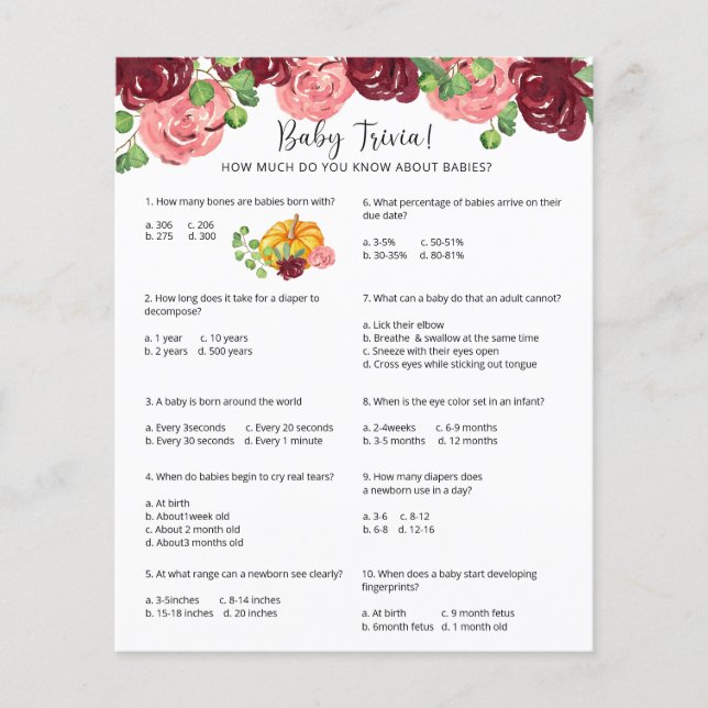 Papier Trivia citrouille Baby | Jeu Baby shower (Devant)