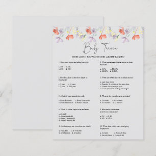 Papier Trivia de bébé fleur sauvage   Jeu Baby shower