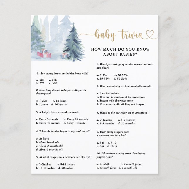 Papier Trivia d'hiver pour bébés | Jeu Baby shower (Devant)
