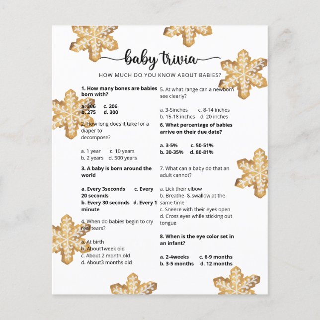 Papier Trivia d'hiver pour bébés | Jeu Baby shower (Devant)
