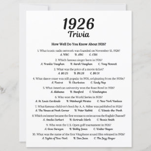 Papier Trivia Game 1926 99e fête d'anniversaire