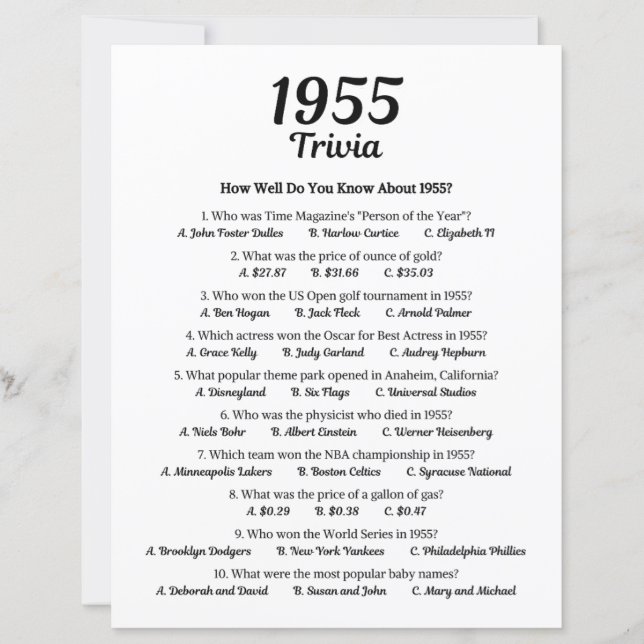 Papier Trivia Game 1955 (Devant)