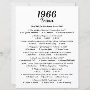 Papier Trivia Game 1966   59e fête d'anniversaire