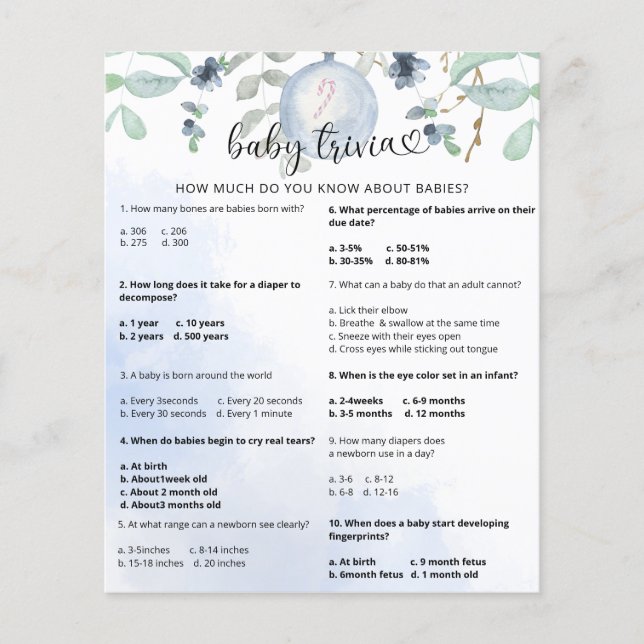 Papier Trivia hivernale pour bébé neige | Jeu Baby shower (Devant)