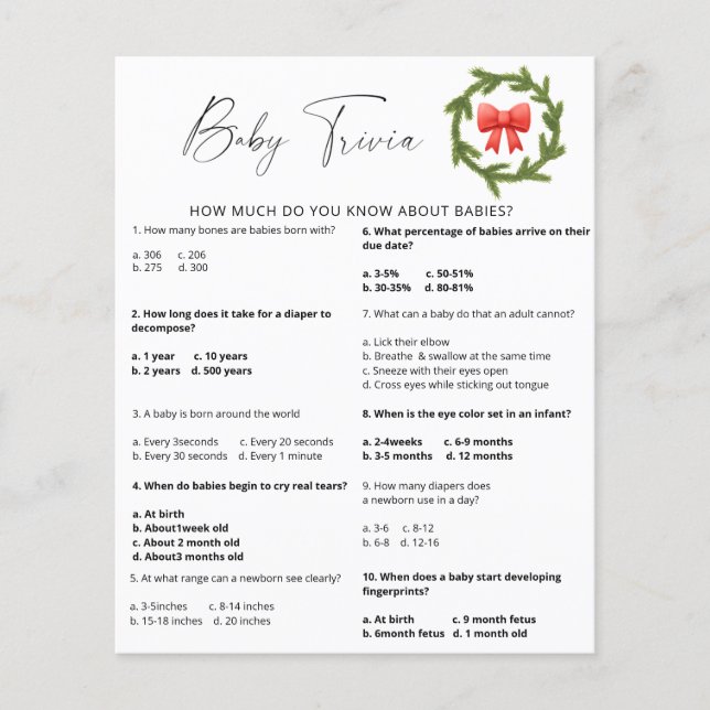 Papier Trivia hivernale pour bébé neige | Jeu Baby shower (Devant)