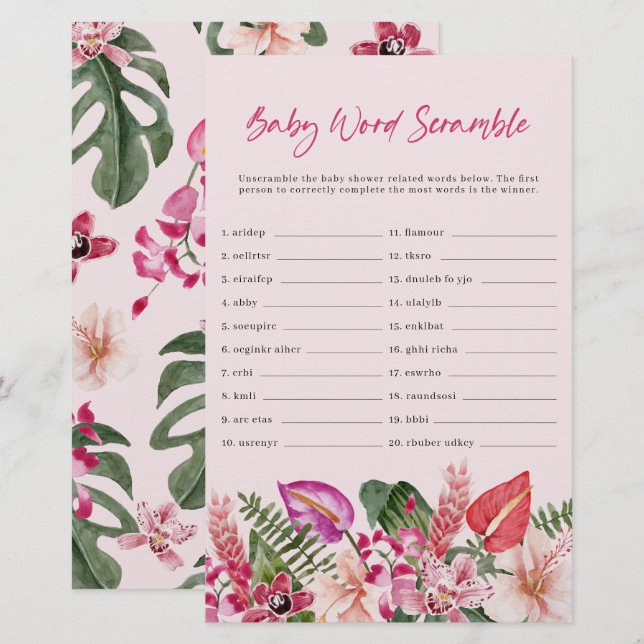 Papier Tropical Baby Word Scramble (Devant / Derrière)