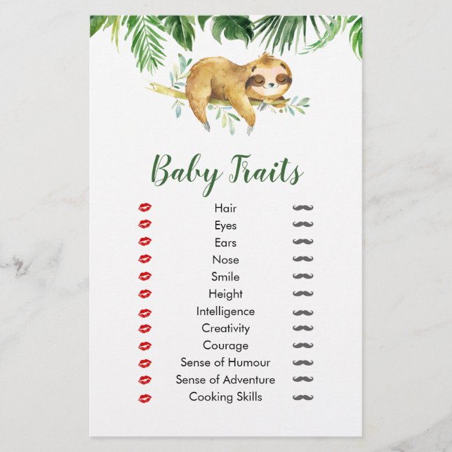 Papier Tropical Boy Sloth Baby shower Baby Traits (Devant)