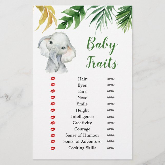 Papier Tropical Elephant Boy Baby shower Baby Traits Jeu (Devant)