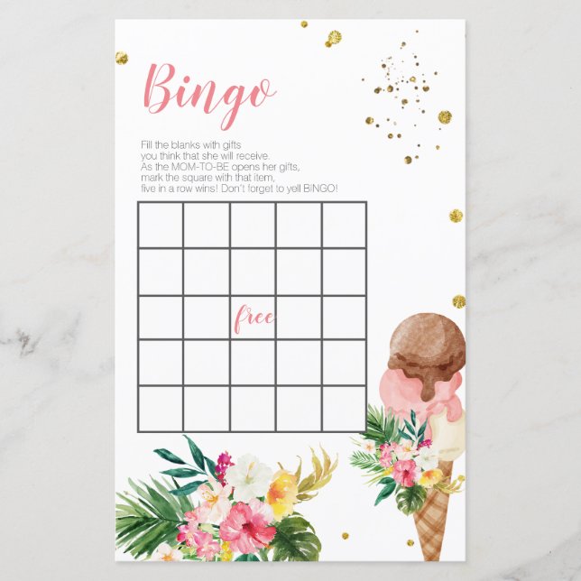 Papier Tropical Glace Fête des mariées Bingo Jeu (Devant)