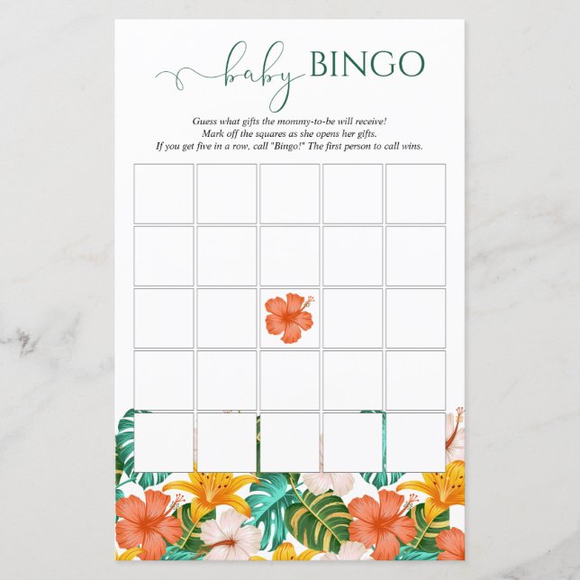 Papier Tropical Hawaiian Baby shower Baby Bingo Jeu (Devant)