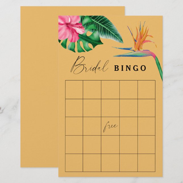 Papier Tropical - Jeu de bingo pour enterrement de vie de (Devant / Derrière)