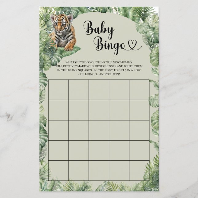 Papier Tropical Jungle Safari Animaux Baby Bingo Jeu (Devant)