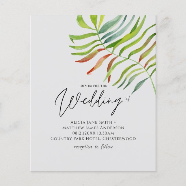 Papier Tropical Leaf Destination Plage Mariage Invitation (Devant)