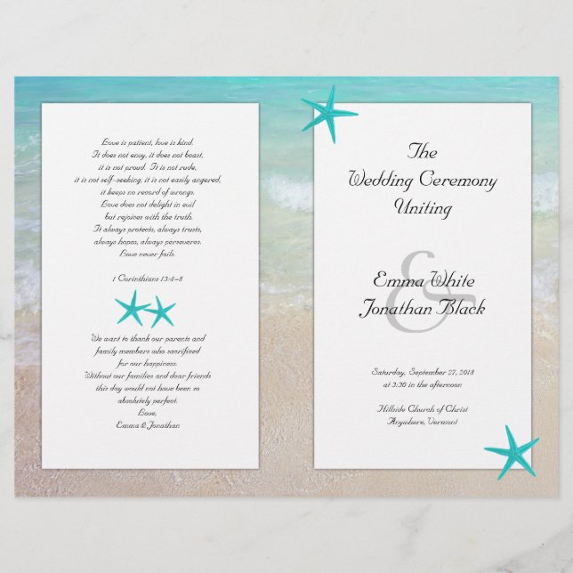 Papier Tropical Ocean Starfish Christian Ceremony Program (Devant)
