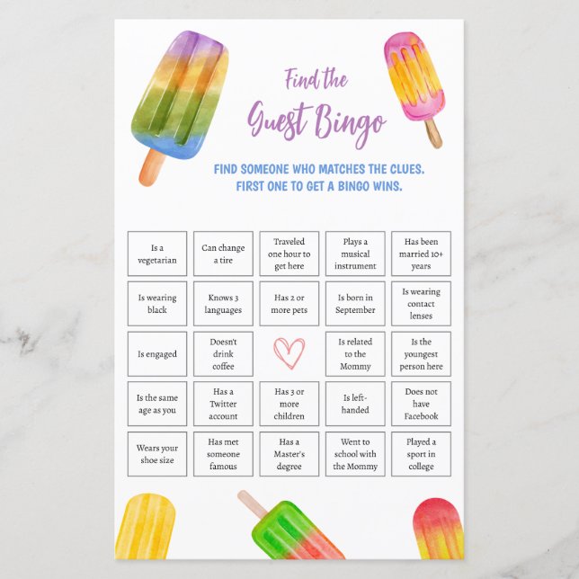 Papier Trouvez le Baby shower d'été du jeu de Bingo invit (Devant)