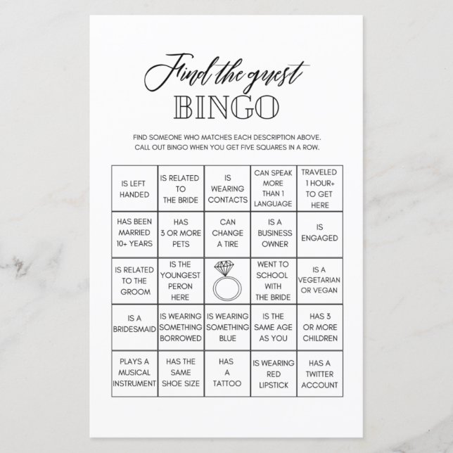 Papier Trouvez le jeu de bingo de douche de nuptiale pour (Devant)