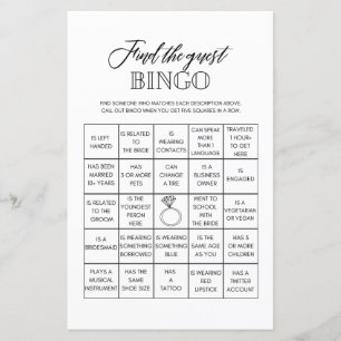 Papier Trouvez le jeu de bingo de douche de nuptiale pour