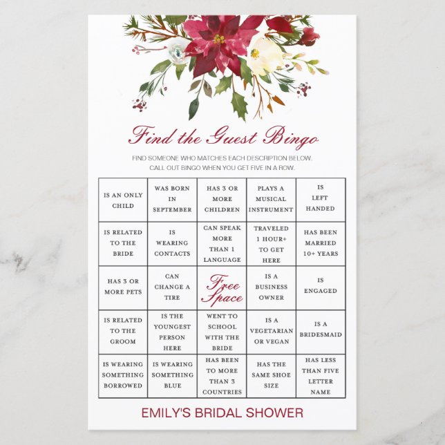 Papier Trouvez le jeu de douche de bingo invité IMPRIMÉ (Devant)