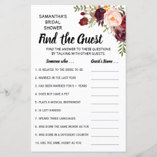 Papier Trouvez le jeu de Fête des mariées Guest Marsala F