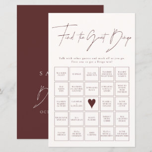 Papier Trouvez L'Invité Bingo Burgundy Fête des mariées J