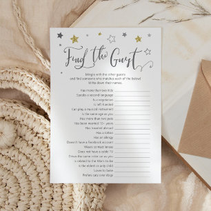 Papier "Trouvez l'invité" Gray Gold White Baby shower Jeu