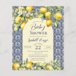 Papier Tuiles bleues italiennes aquarelle citron bébé bud