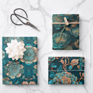 Papier Turquoise à effleurement floral Feuille pla