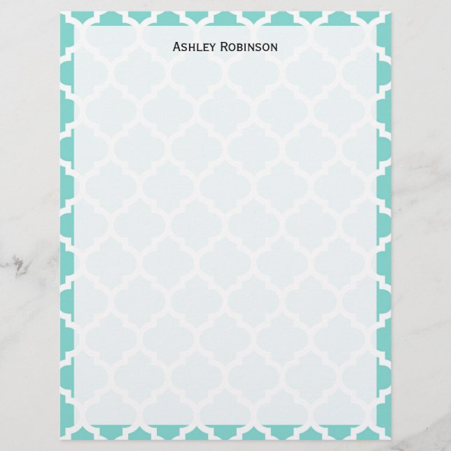 Papier Turquoise Aqua Wht Moroccan Quatrefoil Pattern #5 (Devant)