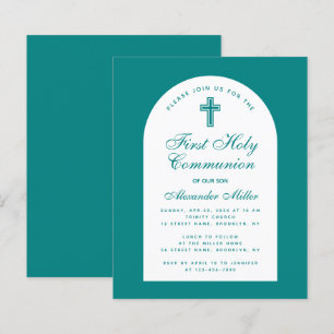 Papier Turquoise Arc Budget Boy First Communion Invitatio
