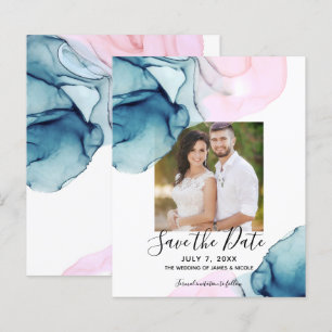 Papier Turquoise Ethéré Rose Élégant Encre Save the Date