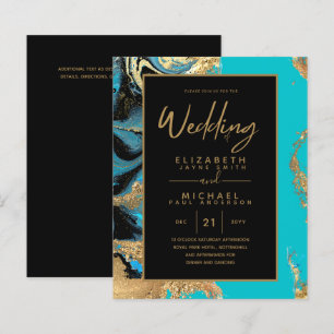 Papier Turquoise Gold Black Agate Budget Mariage Invite