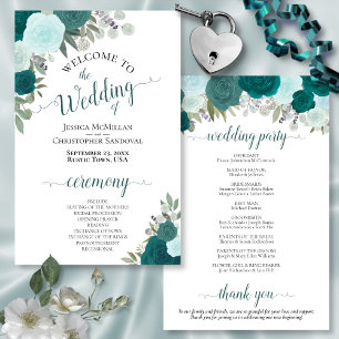 Papier Turquoise & Turquoise Floral Budget Wedding Progra