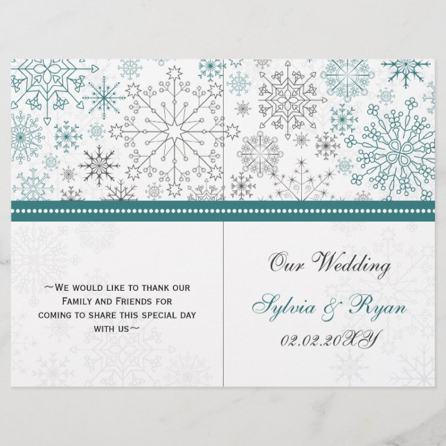 Papier Turquoise White snowflakes mariage d'hiver (Devant)