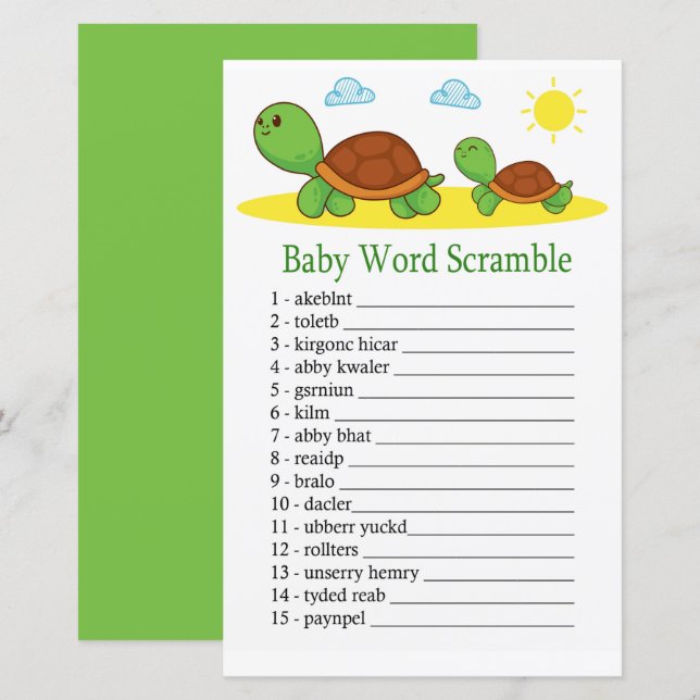 Papier Turtle Baby jeu de brouillage de mot (Devant / Derrière)