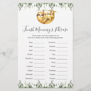 Papier Twin Sloths Baby shower Finish Mommy's Phrase Game