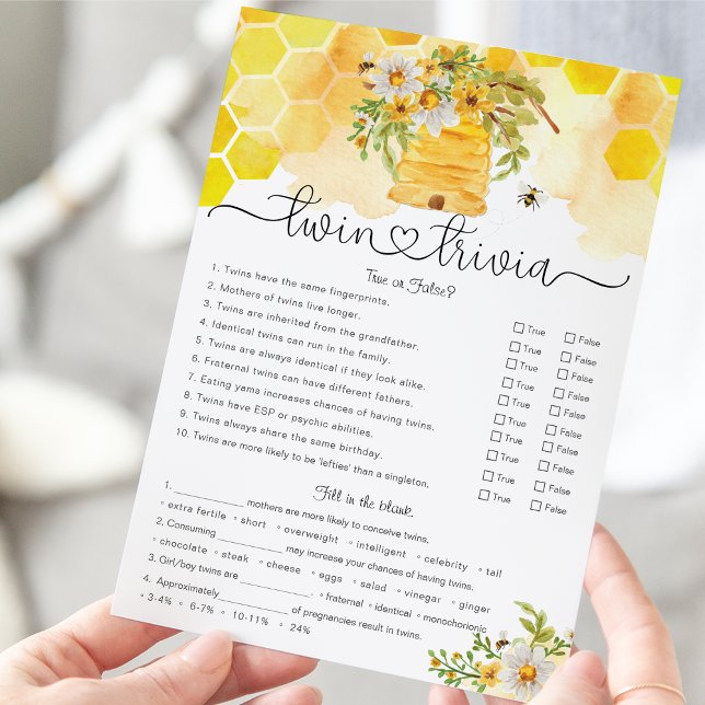 Papier Twin Trivia Sweet as Can Bee Baby shower Game (Créateur téléchargé)