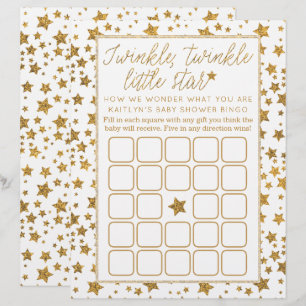 Papier Twink, Twinkle Little Star Baby shower Bingo