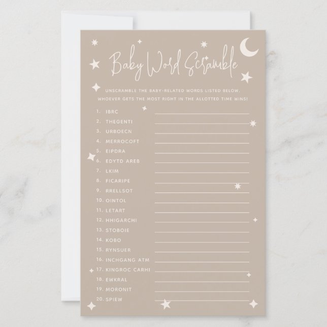 Papier Twinkle Twinkle Little Star Baby Word Scramble (Devant)