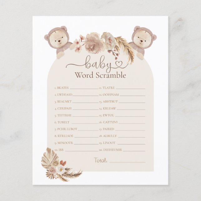 Papier Twins Enceintes ours Word Scramble Baby shower Jeu (Devant)