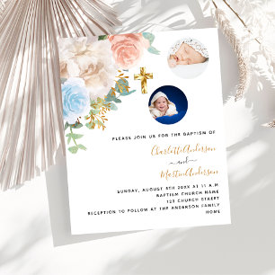 Papier Twins floraux photo budget baptême invitation
